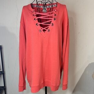 VS PINK Women's L Coral Lace-Up Top
